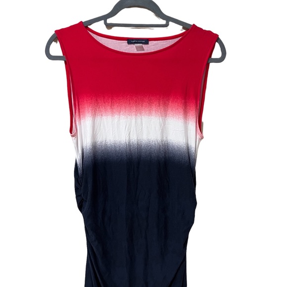Tommy Hilfiger Ombre Red White Blue Rushed Sides Midi Maternity Dress NWOT (L) - Picture 3 of 8